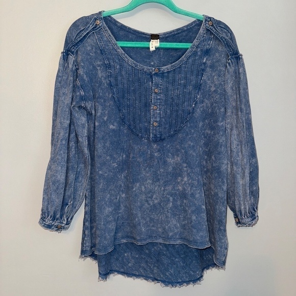 We The Free Free People Faux Denim 3/4 Sleeve Blouse Top Size Small - Picture 2 of 7